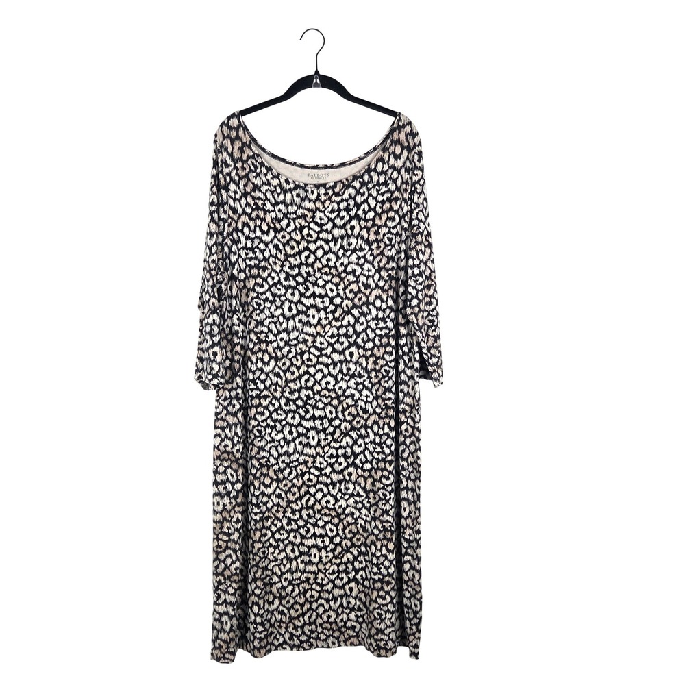 Talbots Black Tan Animalā Print Knit 3/4 Sleeve Midi Dress 1X Casual Stretch